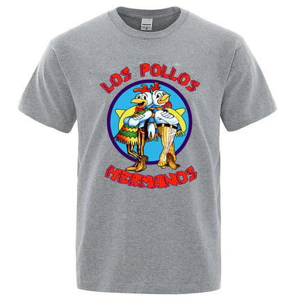 Summer Men's High Quality LOS POLLOS Hermanos Funny Printed T-Shirt Casual Cotton Breathable T-shirt Chicken Brothers Tees Top