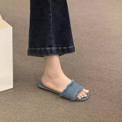 Vintage Summer Open Toe Weave Women Flats Slippers Shoes Concise Outdoor Beach Vacation Ladies Dress Slides