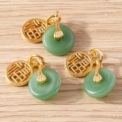 Tusember 10pcs Traditional Chinese Good Fortune Lucky Jade Charms Pendants for Jewelry Making Earrings Necklace Bracelet DIY
