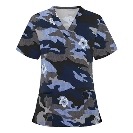 Womens T-Shirts Medical Nursing Uniform Clinical Uniform Woman V-Neck Short Sleeve T Shirt Tops With Pocket Women's Clothing