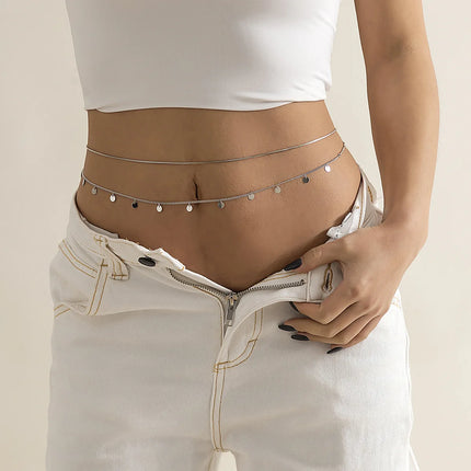 Sexy and Minimalist Imitation Pearl Chain Metal Waist Chain Mixed and Stacked Fashion Girl Beaded Woven Body Chain Belly Chain