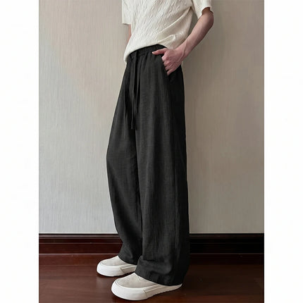 Casual sportpants Men Linen Feel Casual Pants Elastic Waist Breathable Summer Ice Silk Trousers Loose Fit Straight Leg Outdoor