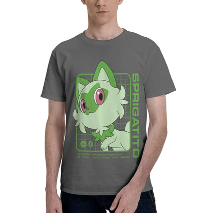Bandai Pokemon   Sprigatito Stats Men T-Shirt Clothes  Novelty Tees Short Sleeve fugees Cotton