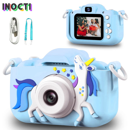 48MP Blue Unicorn Kids Camera 2.0" 16X Zoom Digital Video Recorder with Games Anti-Drop Toy Camera Gift for Boys Girls 3-12