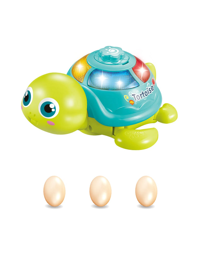 Electric egg-laying turtle toy Suitable for children over 3 years old with light, sound with universal wheel function