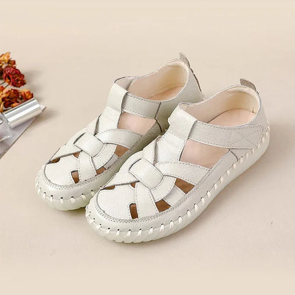 New Women's Breathable Perforated Leather Mules Vintage Tassel Slip on Flats Woman Casual Summer Shoes Hollow Slippers Outdoor