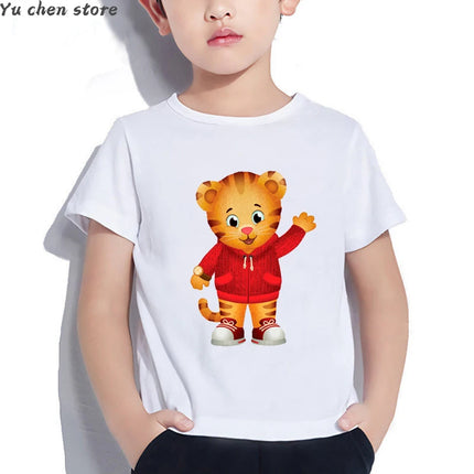 Fashion Children's T-Shirt Cute Daniel Tiger's Neighborhood Cartoon Print Boy's T-Shirt Summer Harajuku Girls T-Shirts White Tops