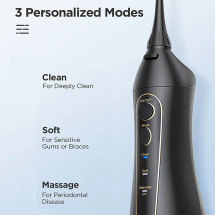 Fairywill Water Flossers for Teeth 300ML Oral Irrigator Rechargeable Portable Dental 3 Modes Water Tank Waterproof Teeth Cleaner