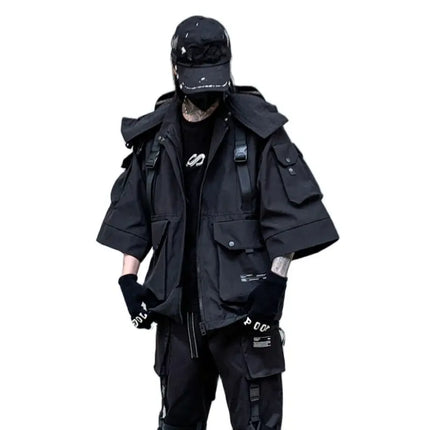 2026 Autumn Winter Hip Hop Techwear Cargo Jacket Men's Harajuku Casual Hooded Jackets Tactical Hooded Coats Streetwear