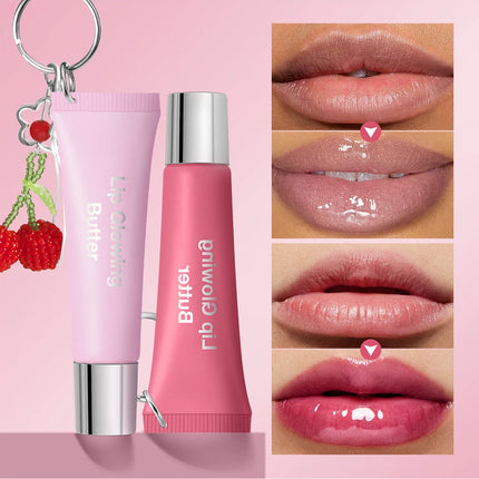 Lakerain Lip Gloss Butter Lip Balm Moisturizing Lip Balm Lip Gloss With Pendant Silver Chain Cherry Easy to Carry Lip Gloss
