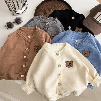 2025 Autumn New Cute Bear Knitted Baby Clothes for 1-7Y Korean Kids Cardigan Sweaters Baby Girls Boys Warm Outerwear Jacket
