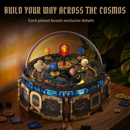 Mechanical Solar System Music Box Building Blocks Rotating Orrery Zodiac Signs Gear Model Creative DIY Assembly Toy Gift For Kid