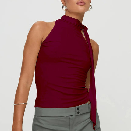 Women Sexy And Elegant Sleeveless High Neck Slim Fit Vest Nightclub Street Style New White Strap Casual Upper Outer Garment