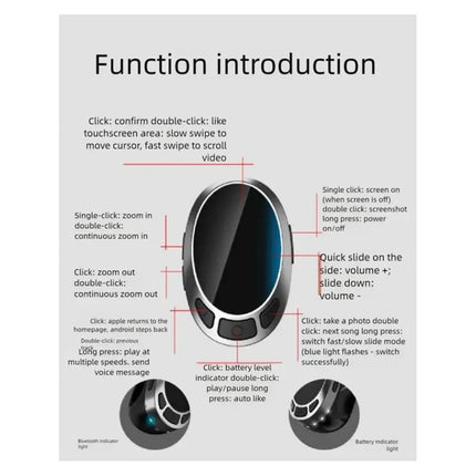 Bluetooth Remote Control Air Mouse Touch And Button Operation Functionality For Selfies, Video Scrolling, Ring Band