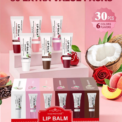 30pcs Lip Balm Set Hydrating and Moisturizing Natural Gloss and Moisturizing Dry Lips Suit Great Gift for Women on Valentine's D