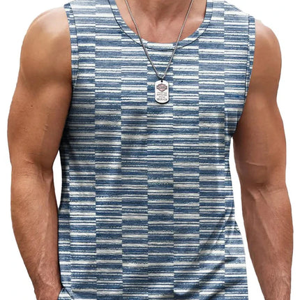 Mens Retro Geometric 3D Printed Tank Top Summer Casual Crew Neck Fashion Trend Sleeveless Vest Loose Breathable Sports Tops