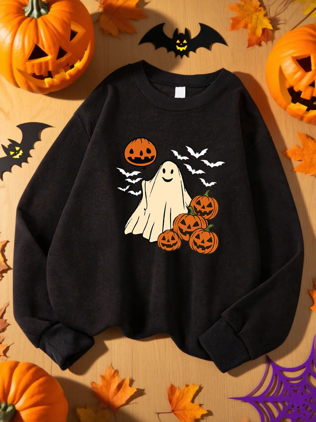 Pumpkin Balloon Ghost And Bat Pattern Sweatshirt Woman Sport Y2K Top Autumn Casual Sportswears Loose Hip Hop Sweatshirts