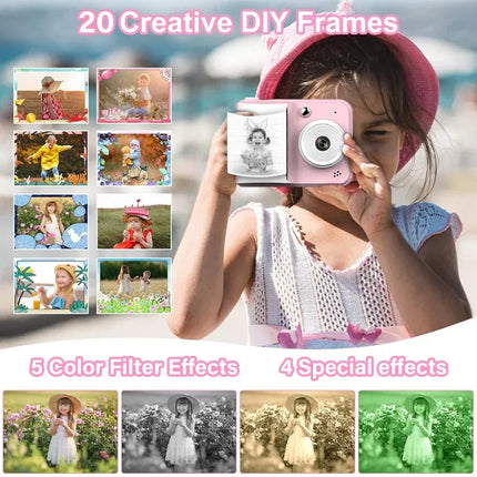 Kids Instant Print Camera with 32GB 1080P HD 2.4 Inch Screen Zoom Video Photos Child Birthday Festival Gifts Digital Camera Toys