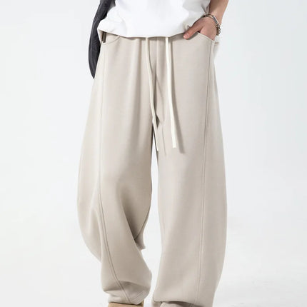 Split-seam Textured Casual Pants for Men Oversized Curved-leg Trousers Draping Relaxed Fit American-Style Athletic Sweatpants