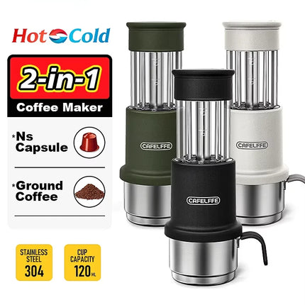 Cafelffe Manual Espresso Coffee Machine Hot/Cold Portable coffee Maker For NS Capsules & Ground Hand Press,hiking Camping Gift