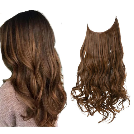 Synthetic No Clip Wave Hair Extensions Ombre Natural Black Blonde Pink One Piece False Hairpiece Fish Line Fake Hair Piece