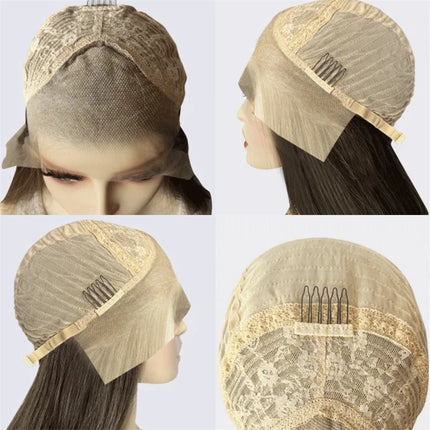 New Style Ombre Golden Blonde Highlight Wig with Natural Brown Roots High Quality Synthetic HD Lace Front Wig 150% Density 24''