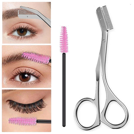 New 2pcs/set Safe Stainless Steel Eyebrow Trimme  Eyebrow Scissors With Comb Hair Removal Shaver Cutter Durable Makeup Tool