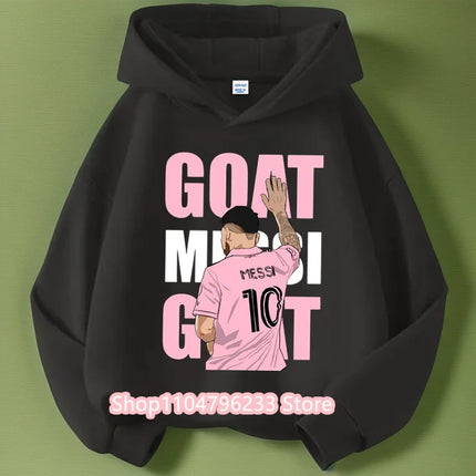 Messi Printed Children's Hooded Hoodie Plus Velvet Sweatshirt Casual Sportswear Pullover Black Top Boy and Girl Kid Baby Clothes