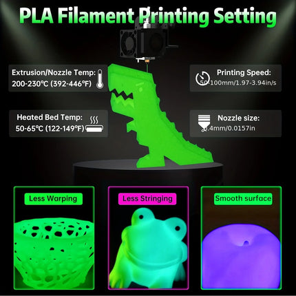 Glow in The Dark Filament Multicolor, Green, Blue, Purple and Rainbow, PLA Filament 1.75 mm, 3D Printer Filament Bundle
