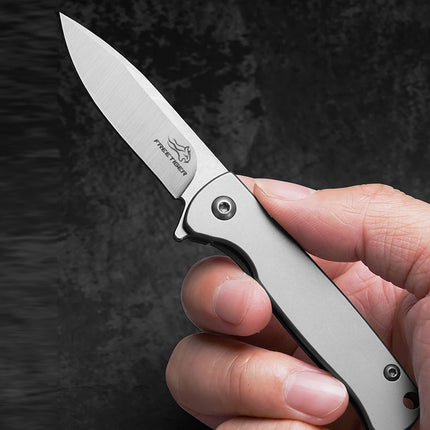 FREETIGER All Steel Pocket Knife D2 Blade 420 Stainless Steel Handle Fruit Keychain Pocket Tool Outdoor Camping Small EDC Knives