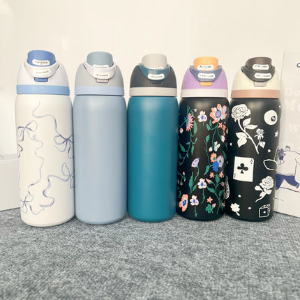 O---Wa 32oz Stainless Steel Thermos Cup 304 Stainless Steel Thermos Cup Car Water Cup Sports Water Cup Straw Cup Water Cup