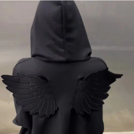 Y2K Angel Wings Hooded Sweatshirt, New 2026 Release Solid Color Zipper Street Cute Personalized Top Role-Playing Outfit