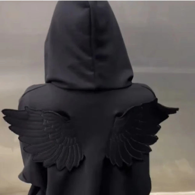 Y2K Angel Wings Hooded Sweatshirt, New 2026 Release Solid Color Zipper Street Cute Personalized Top Role-Playing Outfit