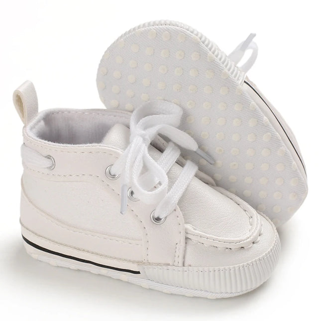 Spring and Autumn High Top With PU Anti Slip Baby Shoes 0-1 Year Old Baby Casual Sports Soft Soled Walking Shoes