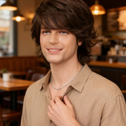 Anxin Brand Synthetic Fiber Wig: Deep Brown Natural Fluffy Layered Short Curly Hairstyle, Realistic Hair Texture, Soft and Smooth Feel, Fits the Head Shape; Made from High-Quality Synthetic Fiber Material, Comfortable to Wear