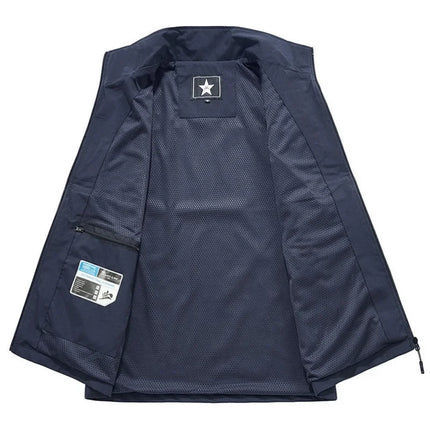 Outdoor workwear jacket Men's breathable lightweight top  Spring and Autumn thin high-end solid color stand-up collar vest