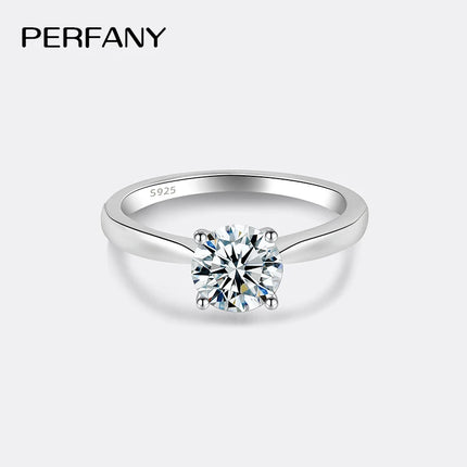 PERFANY 0.5/1/2CT Moissanite Women's Engagement Ring S925 Pure Silver Classic Four Claw GRA Certified Diamond Wedding Jewelry