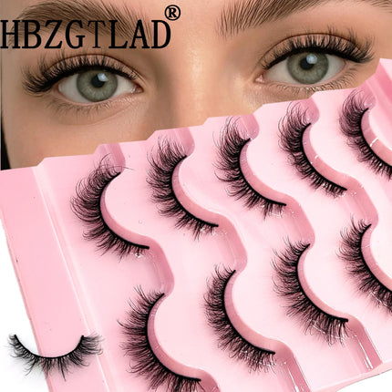 HBZGTLAD 3D natural cat eye fluffy soft cross 5 pairs of comic eyelashes Wispy natural eyelash extension eyelashes