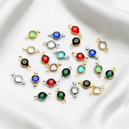 10pcs/lot Stainless Steel Crystal Round Double Ring Pendants for DIY Bracelet Necklace Beads Jewelry Making Accessories