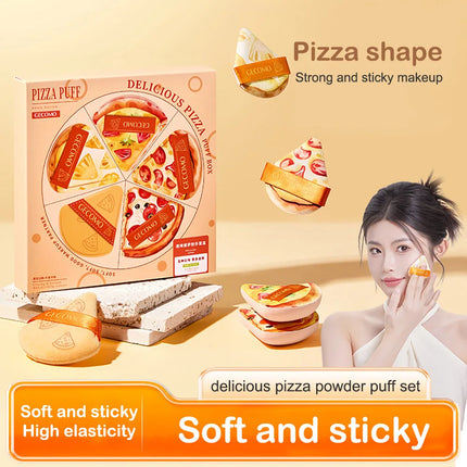5PCS GECOMO Pizza Shaped Powder Puff Box Set Wet And Dry Dual-use Soft Thick Skin-friendly Makeup Sponge Air Cushion