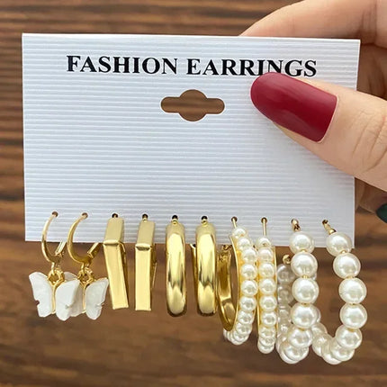 Green Butterfly Heart Dangle Earring Set for Girls Acrylic Gold Color Pearl Set Ear Rings 2023 New Fashion Jewelry Gifts
