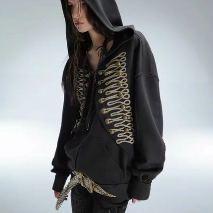 Fashionable American retro y2k street trend Harajuku 2026 new Napoleonic style hoodie and hooded jacket for both men and women
