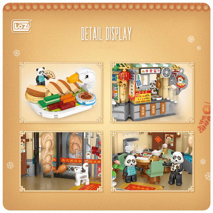 LOZ-1955 City street view Food street shop 1416PCS Beijing Roast Duck shop model assembling aldult building blocks toys