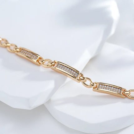 Kinel Fashion 585 Rose Gold Square Link Bracelet For Women Luxury Natural Zircon Fine Daily Bracelets Ethnic Wedding Jewelry