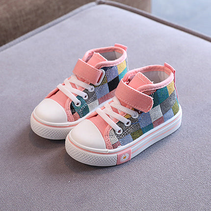Children Canvas Shoes for Boys Girls Fashion Kids Casual Sneakers Breathable Checkered Classic Girls High-top Lattice Sneakers