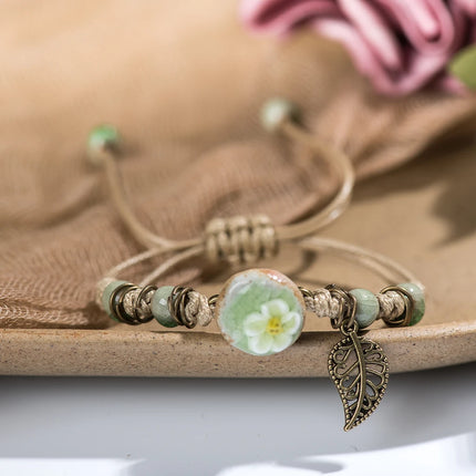 Forest Series Plant hand-kneaded Ceramic Adjustable DIY Bracelet For Women Gift Jewelry Wholesale #CZ501