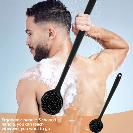 Silicone Bath Brush Long Handle Double-Sided Extended Bathing Scrubbing Massage Brush Back Scrubber for Men and Women
