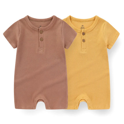 Kiddiezoom 1 PCS Fashion Four Seasons Unisex Solid Short Sleeve Baby Boy Girl Rompers 100%Cotton Soft Newborn Jumpsuit Clothes