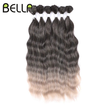 FASHION IDOL Water Wave Hair Bundles Synthetic Hair Extensions Ombre Blonde Brown Cosplay Weave Hair Bundles 20 inch 6Pcs Hair