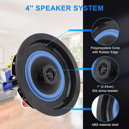 Herdio 4'' 2PCS Passive Ceiling Speakers In Wall Mount Speakers With 160W Powerful Bass For Bathroom kitchen living Room Office
